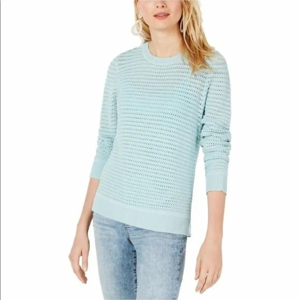 INC International Concepts Ribbed Hem Crew Neck Sweater Soft Blue Size XXL